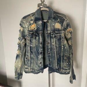 Another Hype Piece distressed paint splatter denim jacket size M unisex